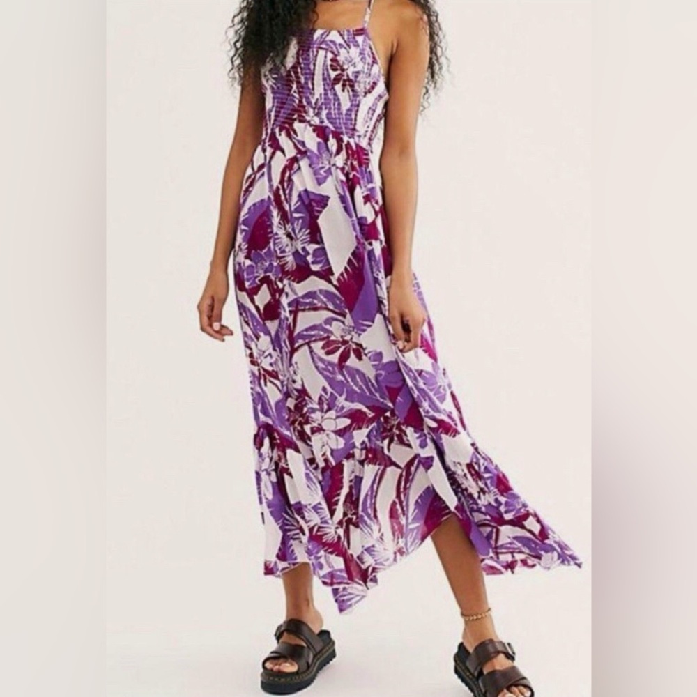 Free People Heat Wave White Floral Print High/Low Maxi